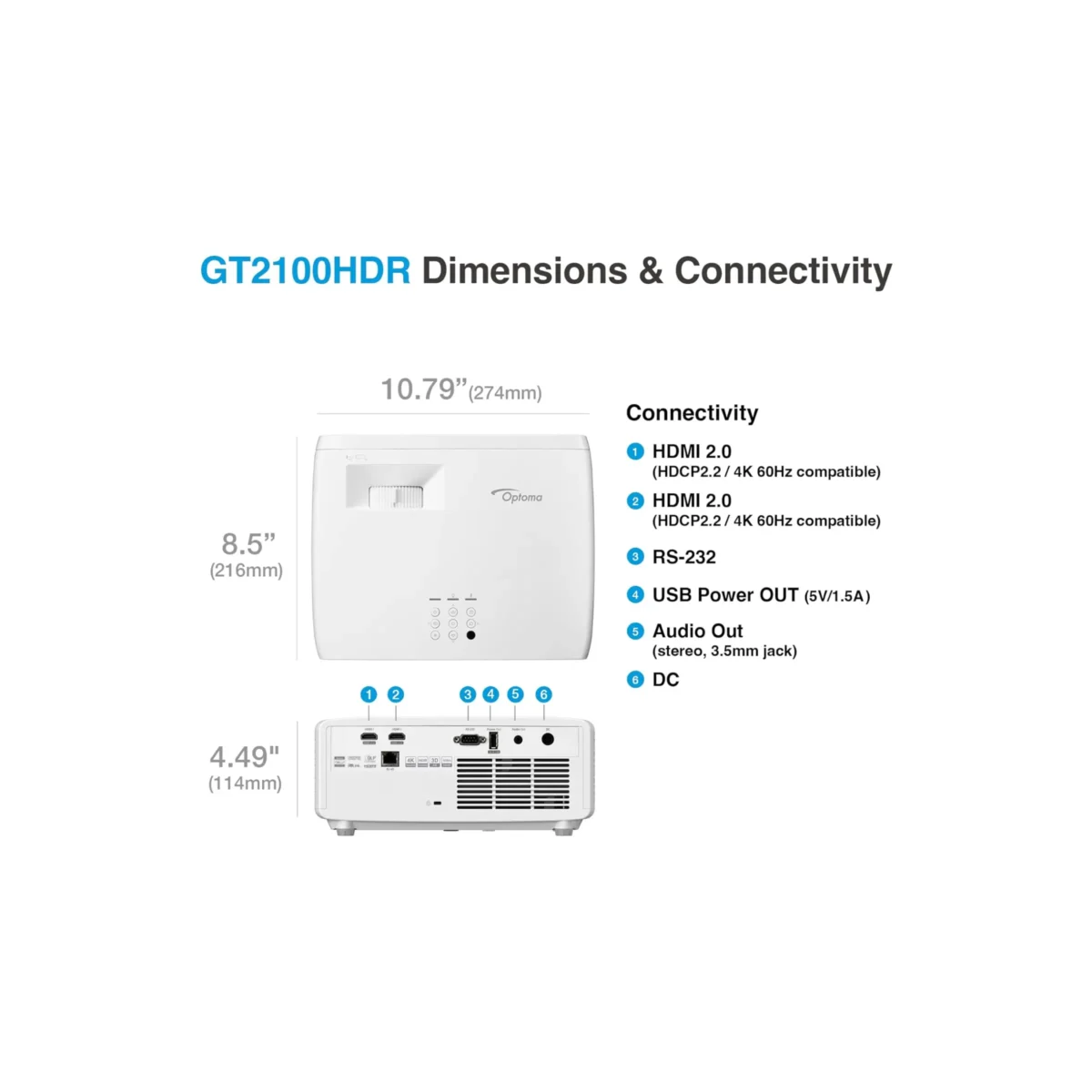 Optoma GT2100HDR 1080p HDR Short Throw Laser Gaming Projector - Image 2