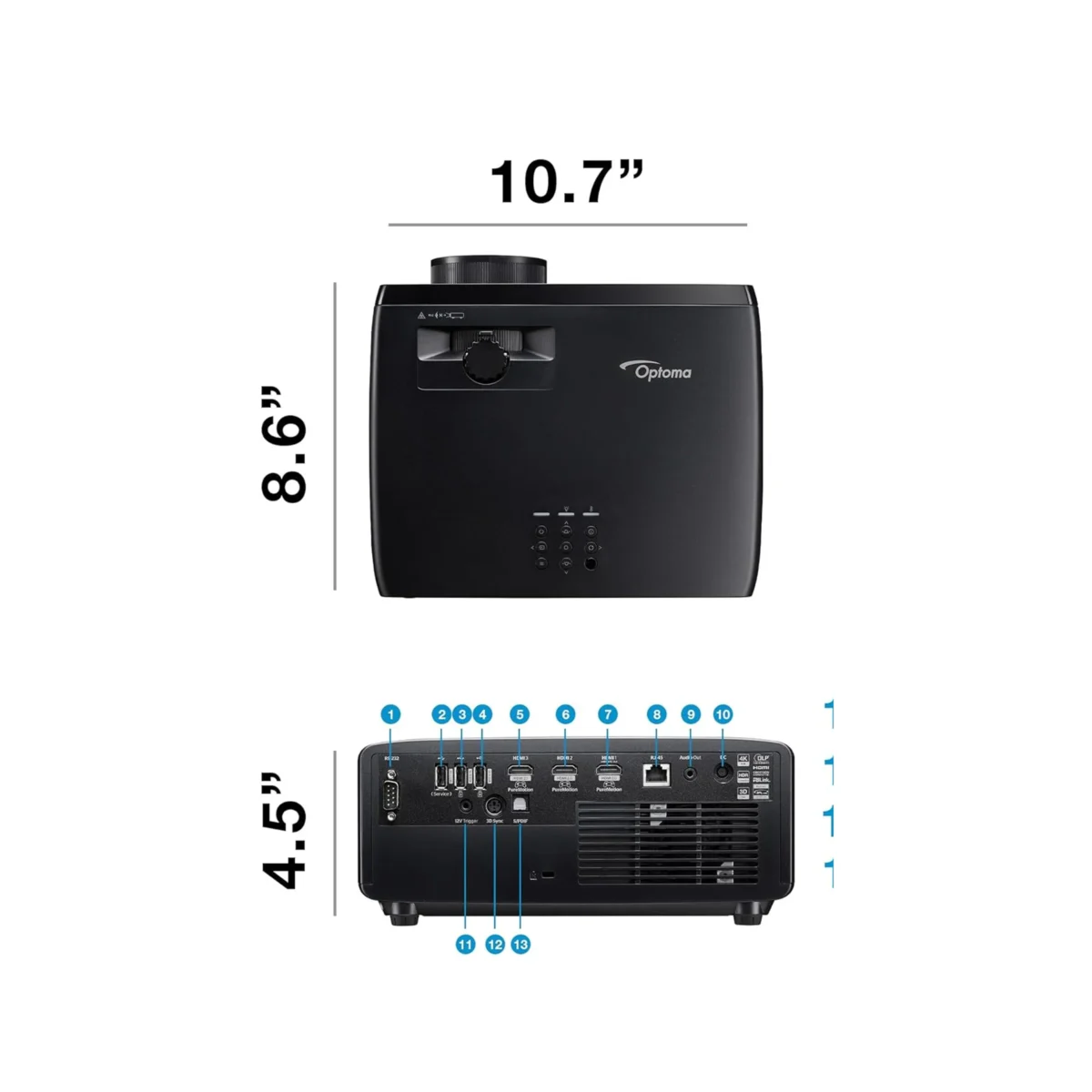 Optoma UHZ58LV 4K UHD Home Theater Projector, 3000 Lumens, HDR10+ , Black - Image 5