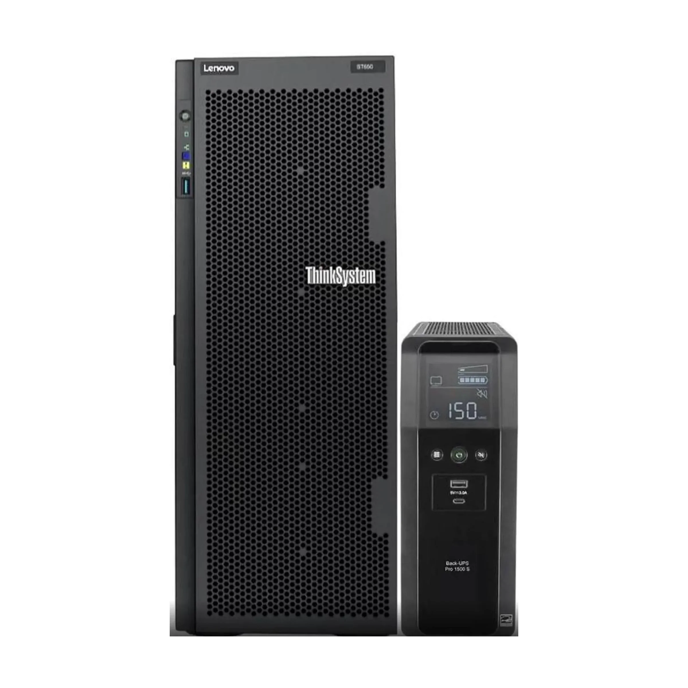 sdj Lenovo ThinkSystem ST650 Tower Server Bundle with UPS Battery Backup, 2 x Intel Xeon Silver 4309Y, 128GB DDR4, 2TB SSD, 24TB HDD, RAID, Matrox G200 - Image 1