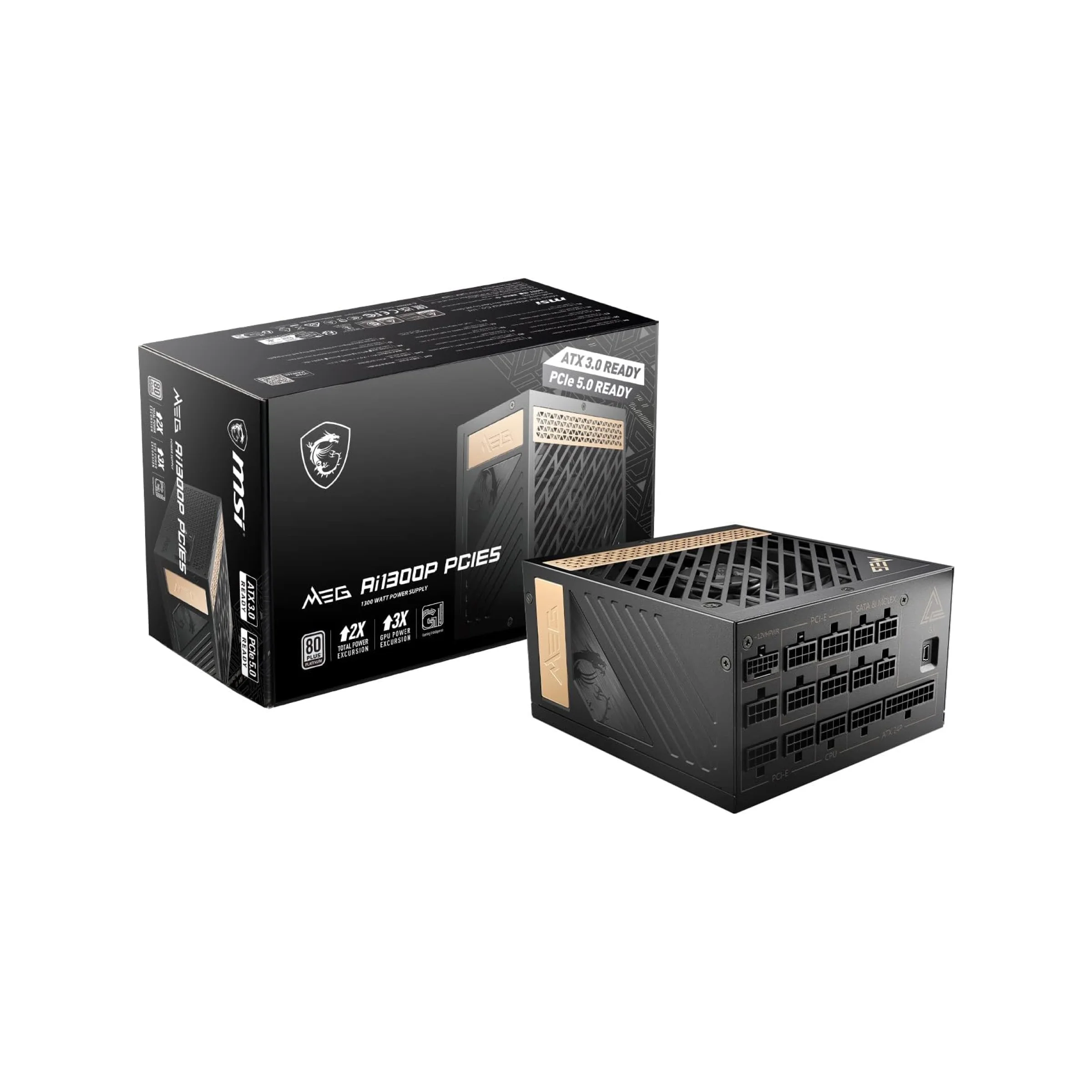 1 MSI MEG AI1300P PCIE5 – 1300W Fully Modular Power Supply, 80 PLUS Platinum, PCIe 5.0 Ready, ATX 3.0, 100% Japanese Capacitors - Image 1