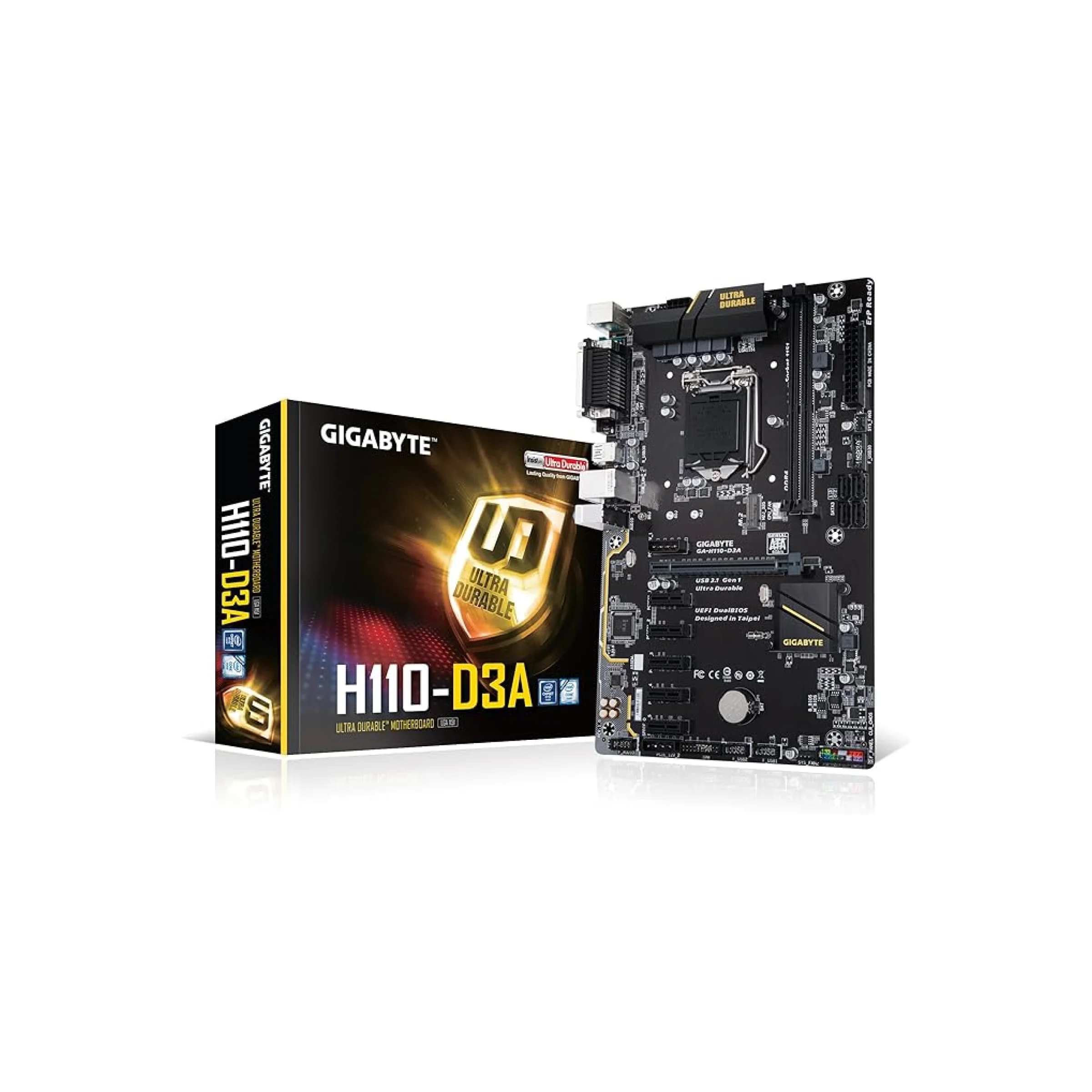 1 GIGABYTE GA-H110-D3A – Intel H110 ATX Motherboard, LGA 1151, DDR4, PCIe, USB 3.0, Mining Ready - Image 1