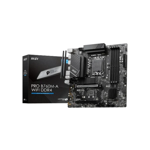MSI PRO B760M-A WIFI DDR4 – Micro ATX Motherboard with Intel B760 Chipset, DDR4 Support, and Wi-Fi 6
