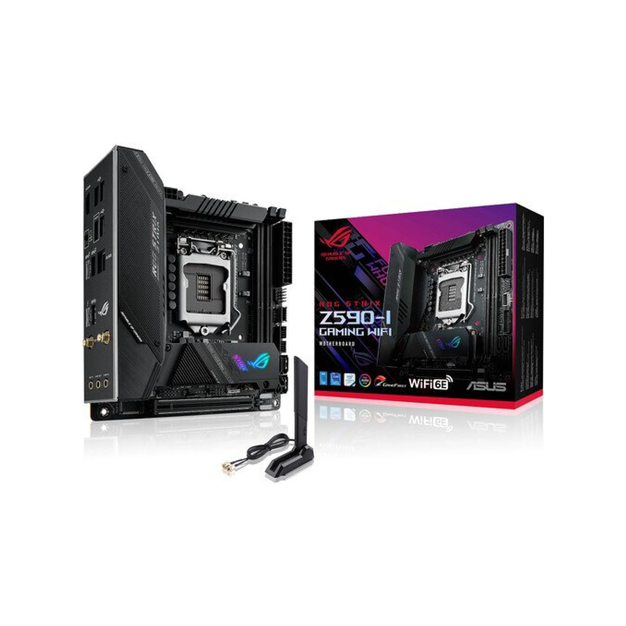 1 ASUS ROG STRIX Z590-I GAMING WIFI LGA 1200 Intel Z590 SATA 6Gb/s Mini ITX Intel Motherboard - Image 1
